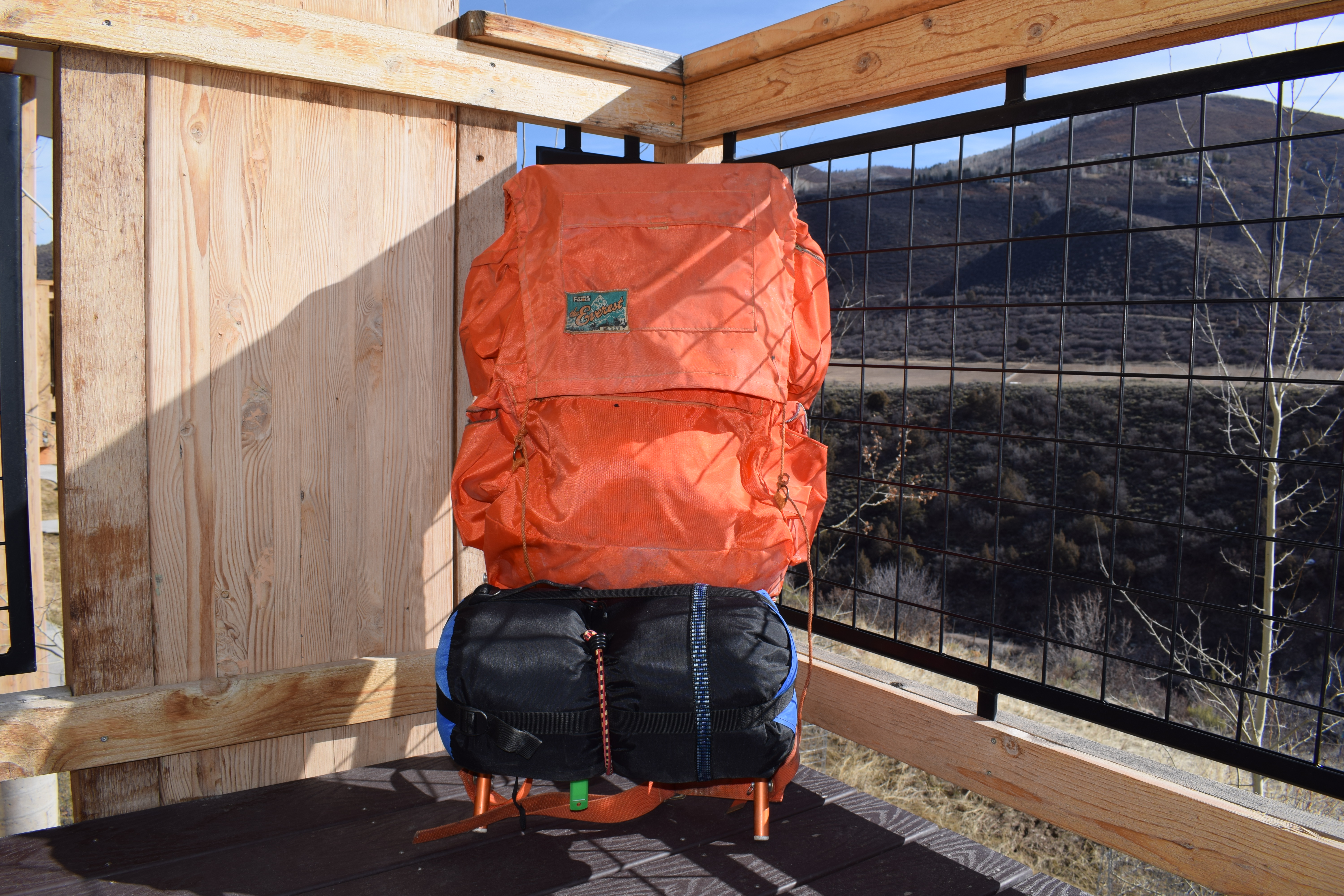 Orange Backpack with Sleeping Bag