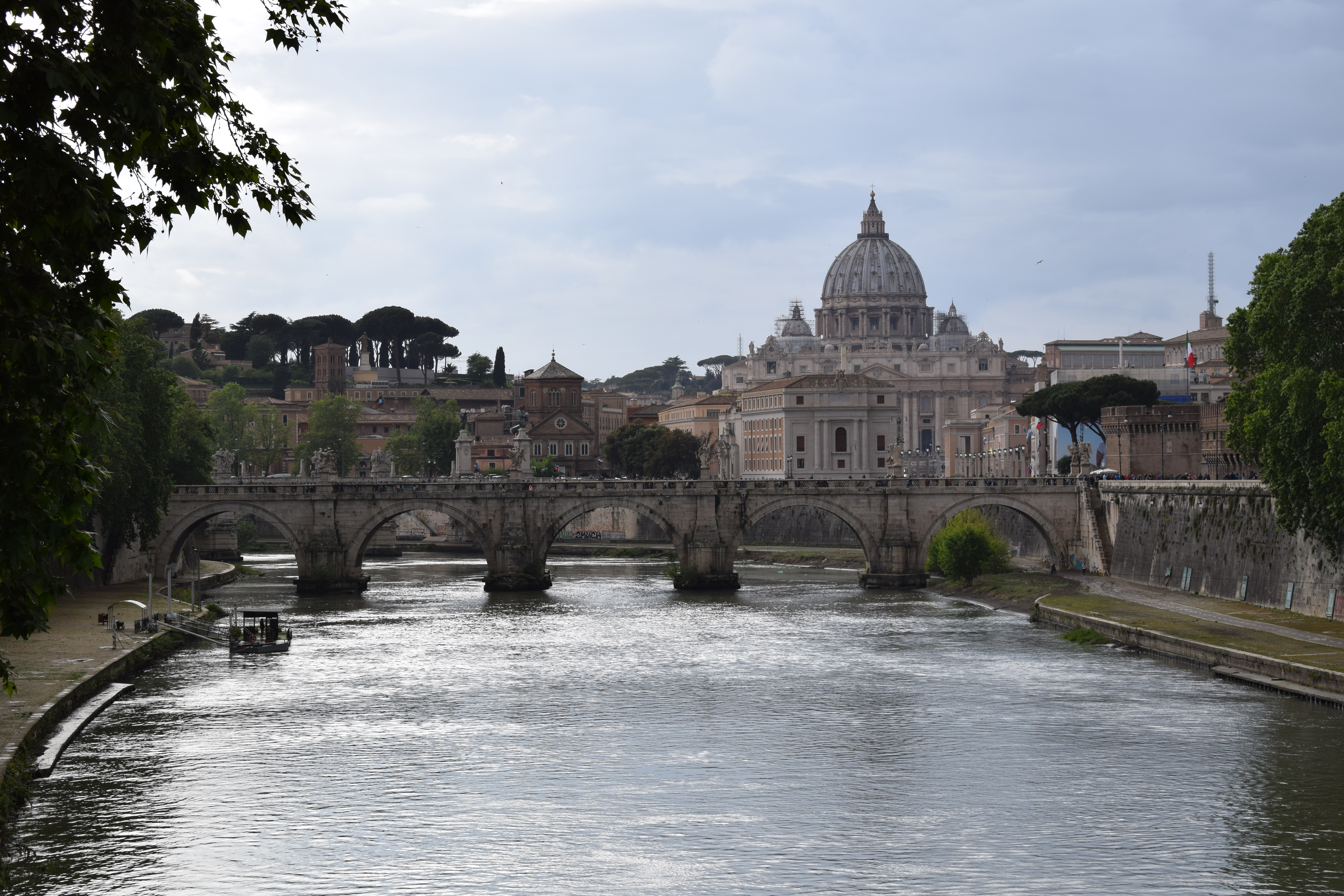 View of St. Peter's Basilica from Tiber River Rome Italy