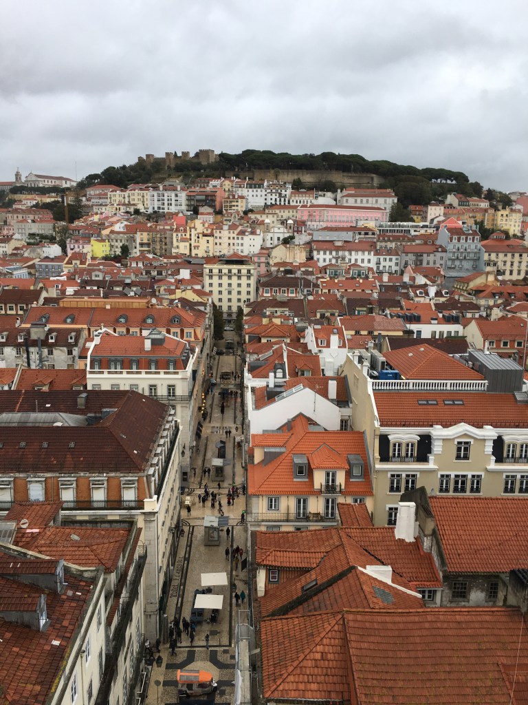 View of Sao Jorge Castle and Lisbon from Santa Justa Lift
