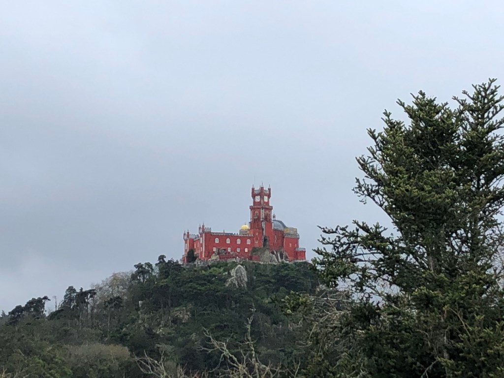 Pena Palace Viewed from Moorish Castle in Sintra Portugal